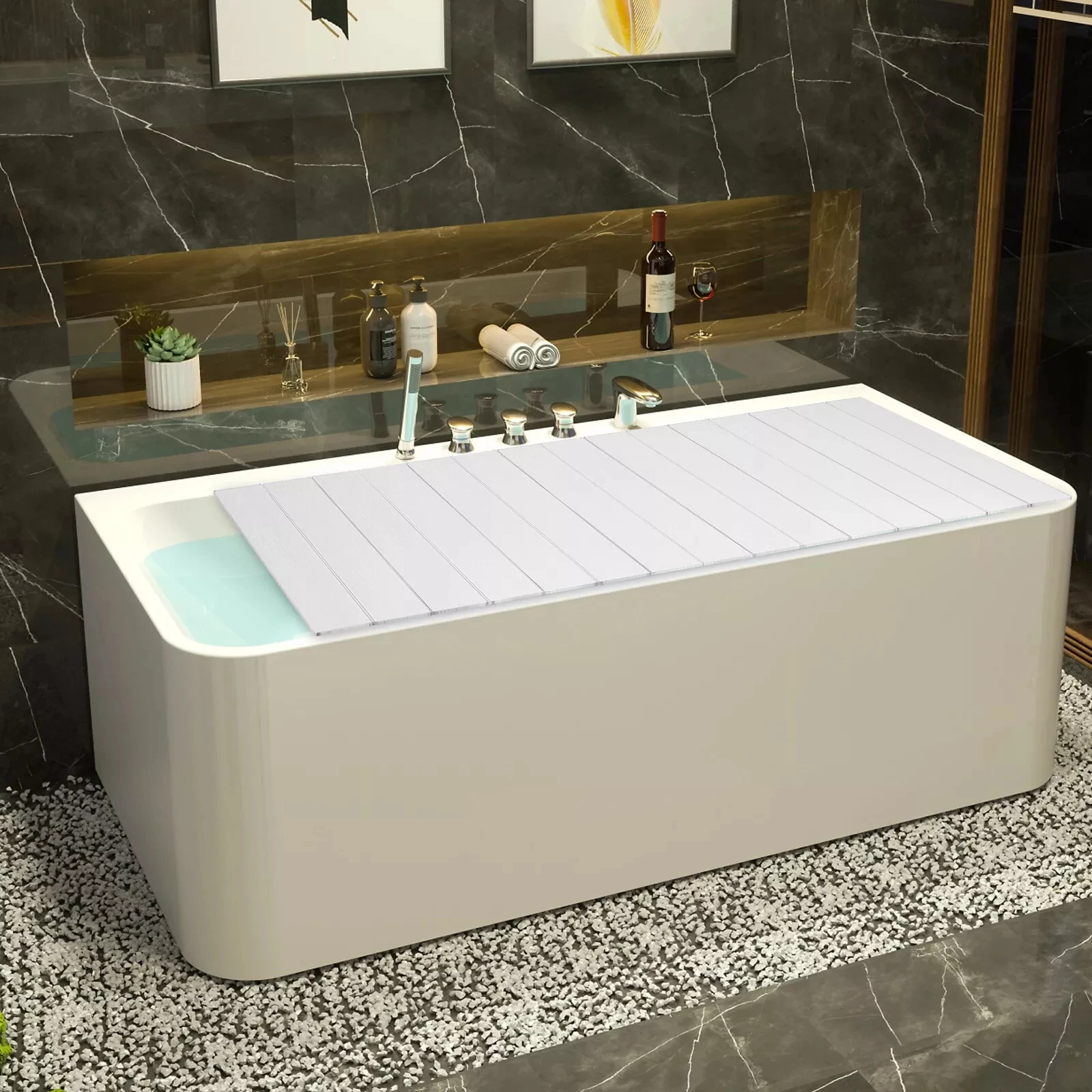 Home Bathroom Tub - Folding Bathtub Cover White Wood Grain
