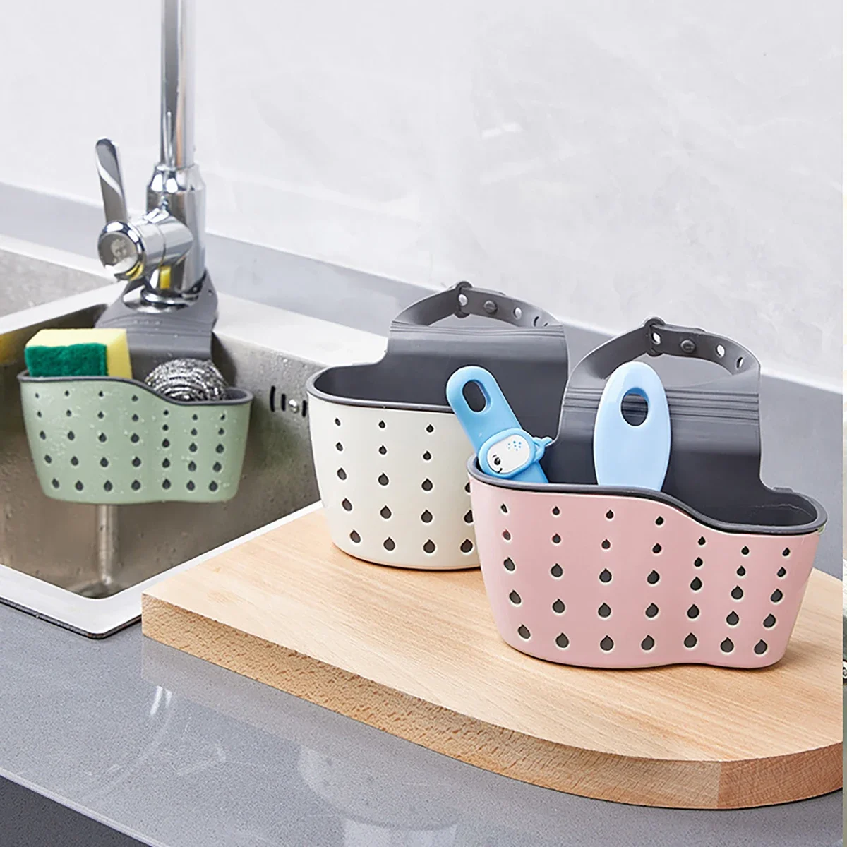 Home Kitchen Bathroom Marketing - 1/2pcs Sink Draining Hanging Basket Adjustable