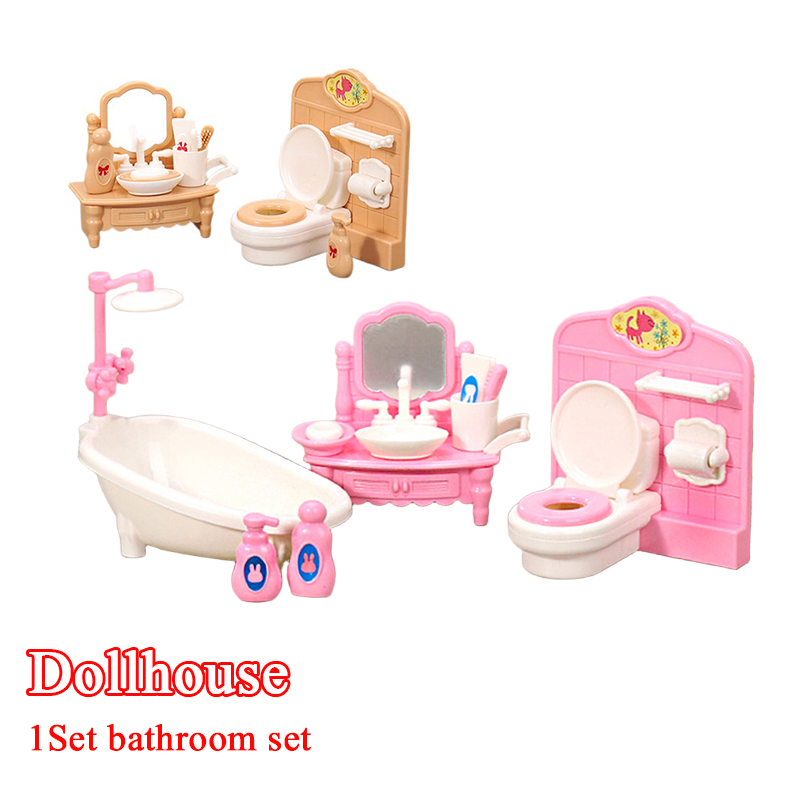 Home Bathroom Sink - 1Set 1:12 Dollhouse Miniature Bathtub Toilet