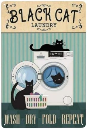Home Bathroom Wall Art - Black Cat Laundry Wash Dry Fold