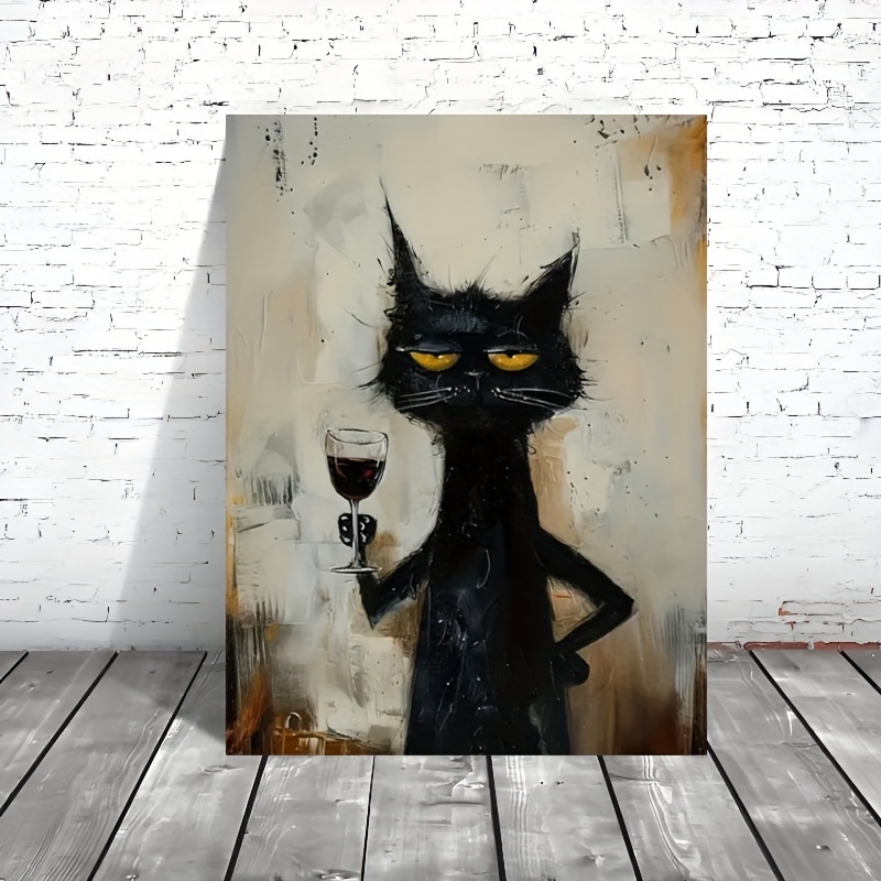 Home Bathroom Pictures - Chic Black Cat Art Canvas Print,Minimalist
