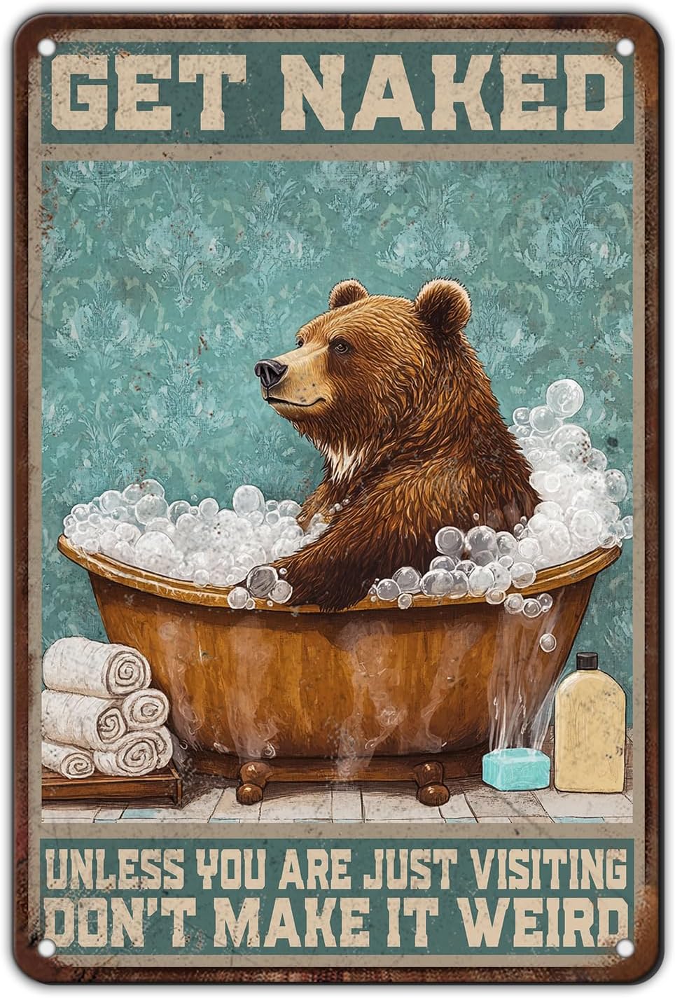 Bear Bath Metal Tin Sign  Inch - Home Bathroom Tub avaliação e preço