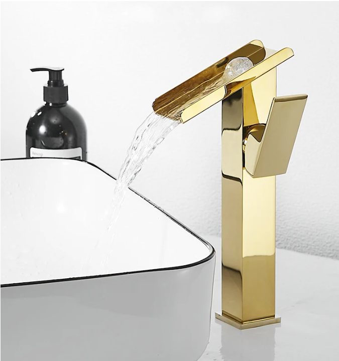 Becola Gold Brass Waterfall Wa - Home Bathroom Wash Basin avaliação e preço
