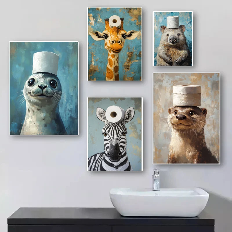 Cartoon Cute Funny Animals wit - Home Bathroom Pictures avaliação e preço