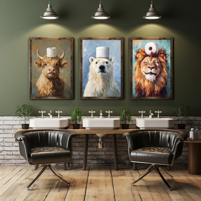 Cartoon Cute Funny Animals wit - Home Bathroom Pictures avaliação e preço
