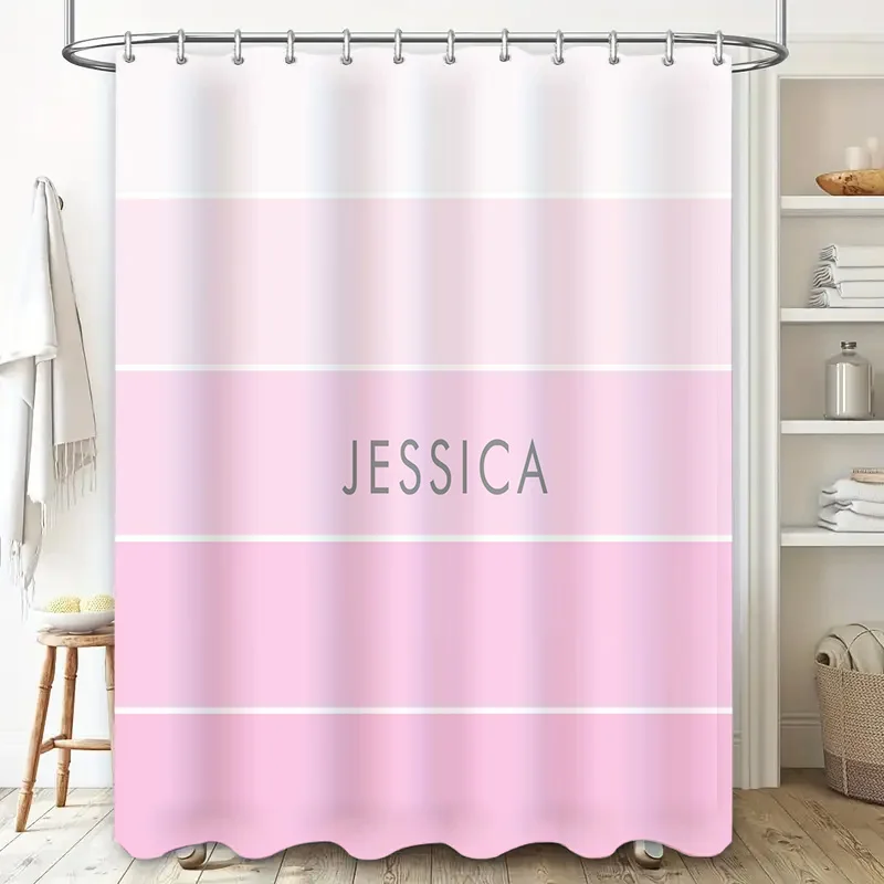 Customizable Pink Bath Curtain - Home Bathroom Name avaliação e preço