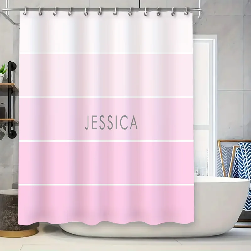 Customizable Pink Bath Curtain - Home Bathroom Name avaliação e preço