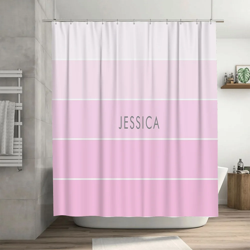 Customizable Pink Bath Curtain - Home Bathroom Name avaliação e preço