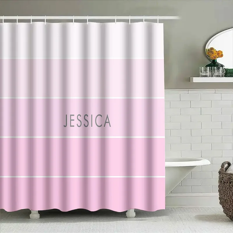 Customizable Pink Bath Curtain - Home Bathroom Name avaliação e preço