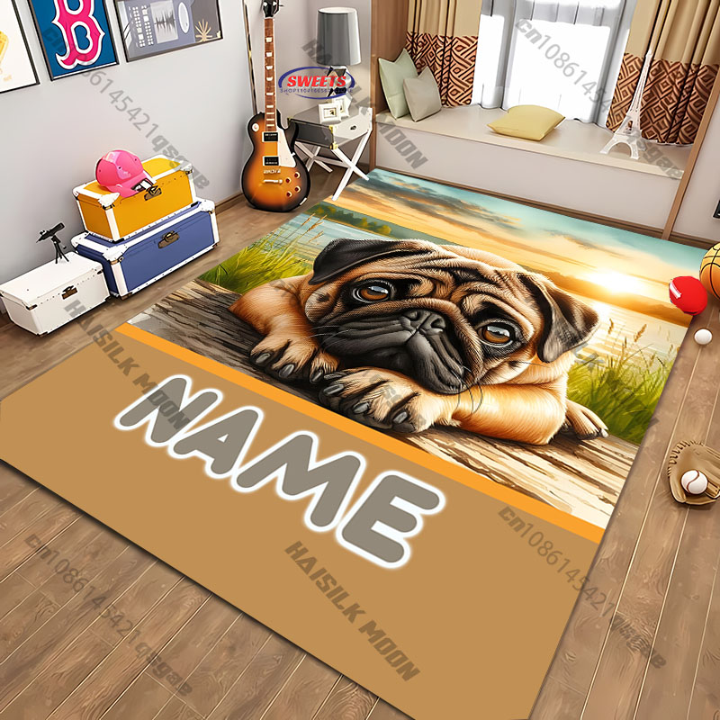 Personalized Pug Dog Area Rug, - Home Bathroom Name avaliação e preço