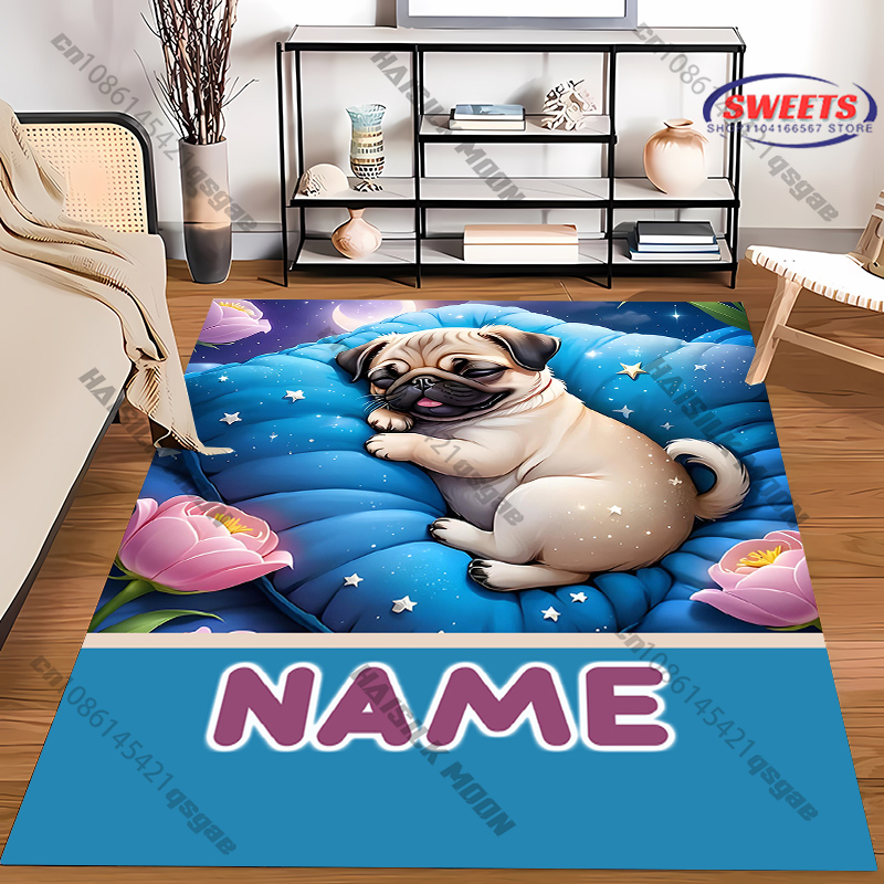 Personalized Pug Dog Area Rug, - Home Bathroom Name avaliação e preço