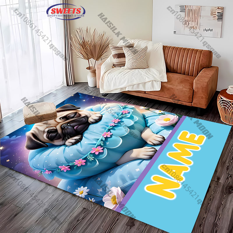 Personalized Pug Dog Area Rug, - Home Bathroom Name avaliação e preço