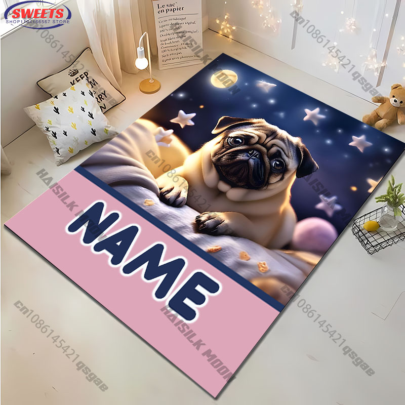 Personalized Pug Dog Area Rug, - Home Bathroom Name avaliação e preço