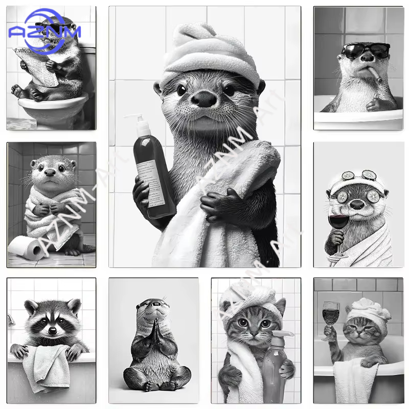 1PC Funny Otter Raccoon Bathro - Home Bathroom Pictures avaliação e preço