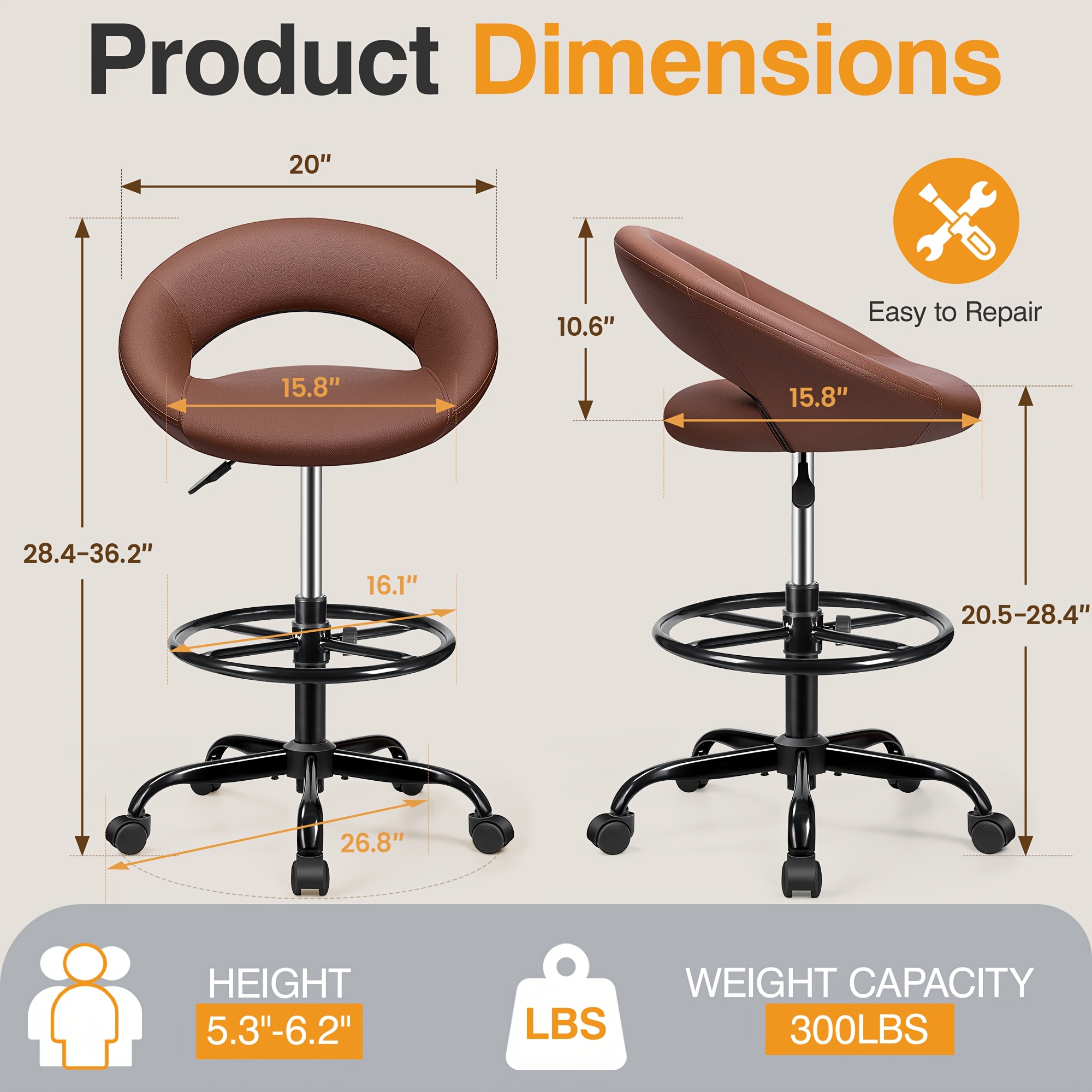 Ergonomic Drafting Chair - PU  - Home Kitchen & Bathroom avaliação e preço