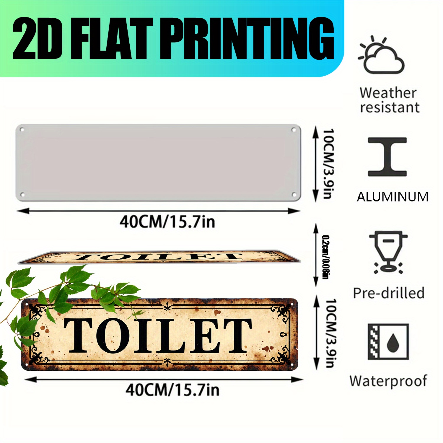 2D Flat, Vintage Aluminum Wall - Home Bathroom Wall Art avaliação e preço