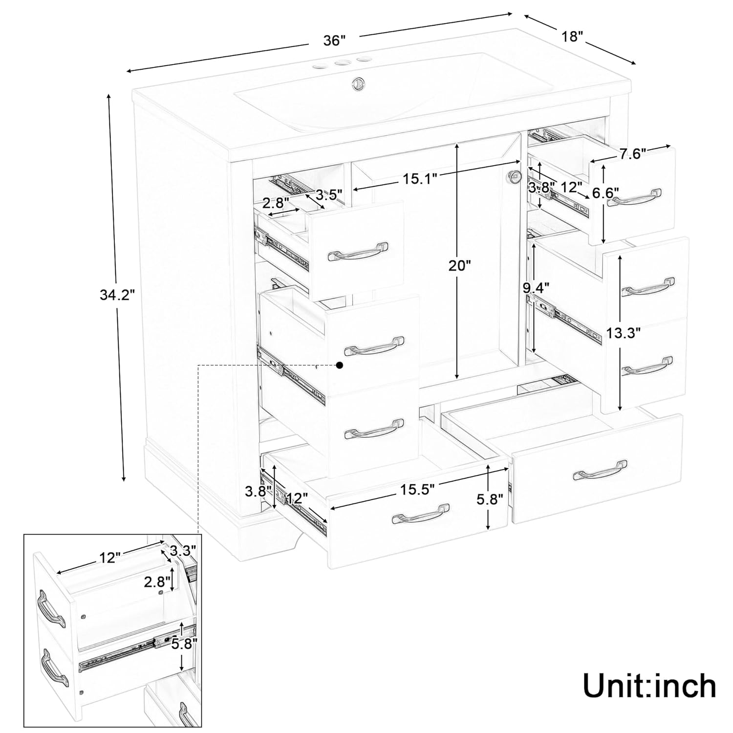 36in Bathroom Vanity Cabinet w - Home Bathroom Sink avaliação e preço