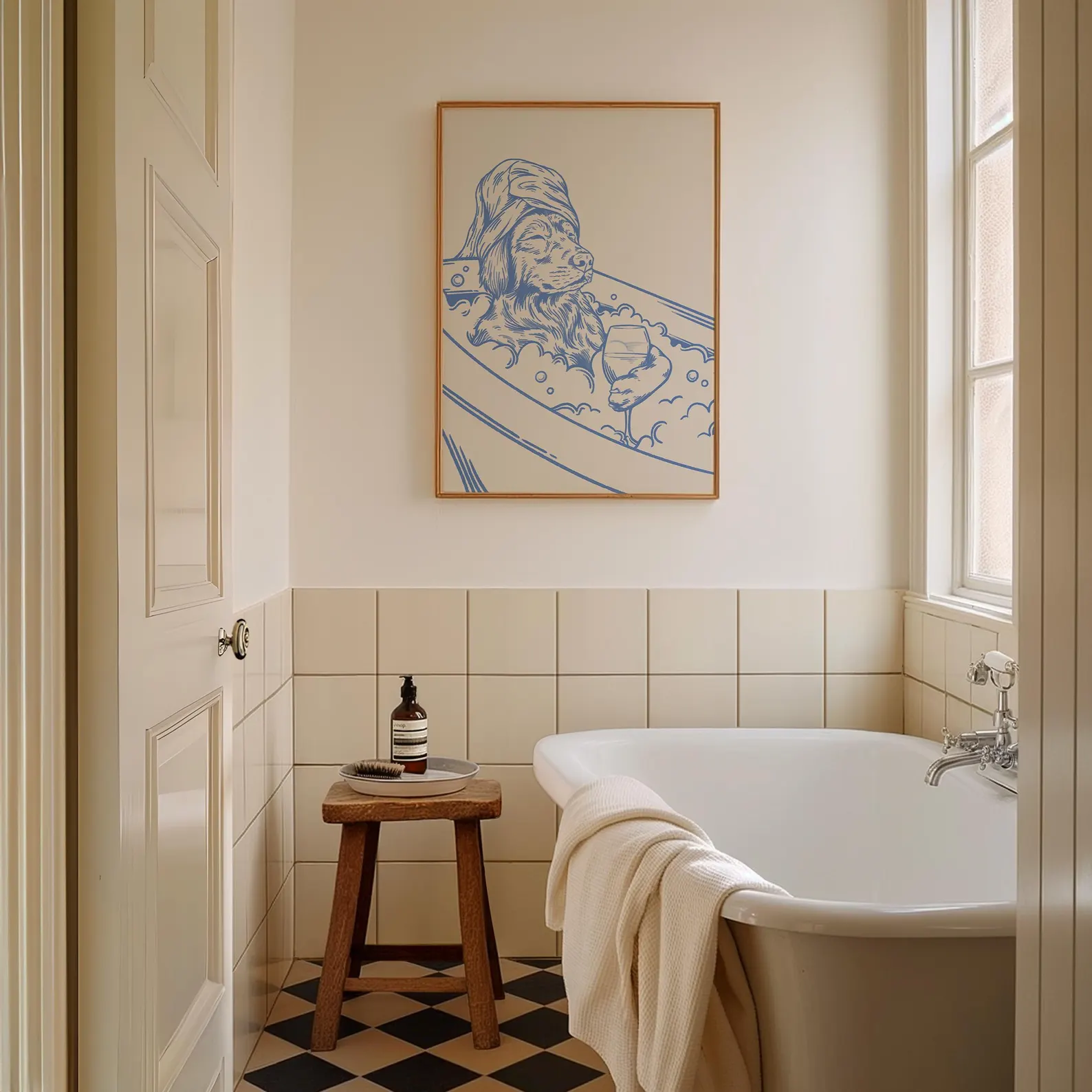 Dog with Wine Trendy Bathroom  - Home Bathroom Wall Art avaliação e preço
