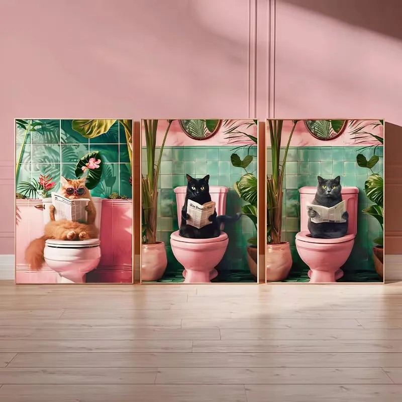 Funny Cat on Toilet Wall Art C - Home Bathroom Pictures avaliação e preço