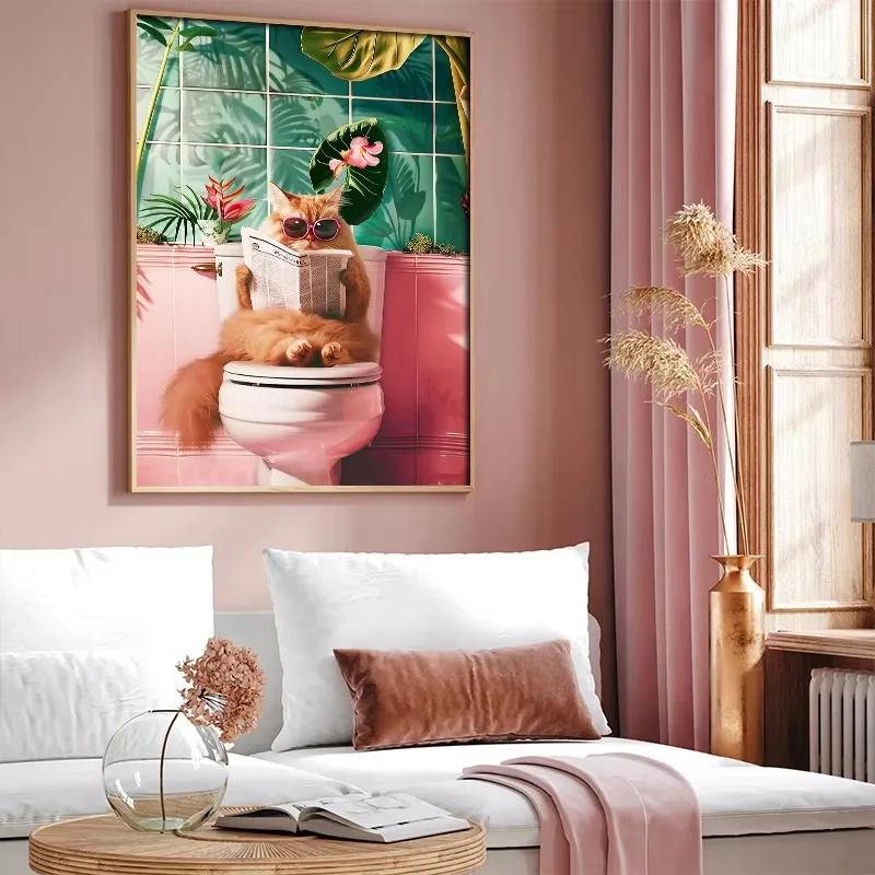 Funny Cat on Toilet Wall Art C - Home Bathroom Pictures avaliação e preço