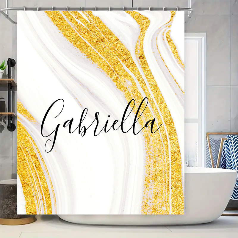 Gold Marble Shower Curtain Per - Home Bathroom Name avaliação e preço