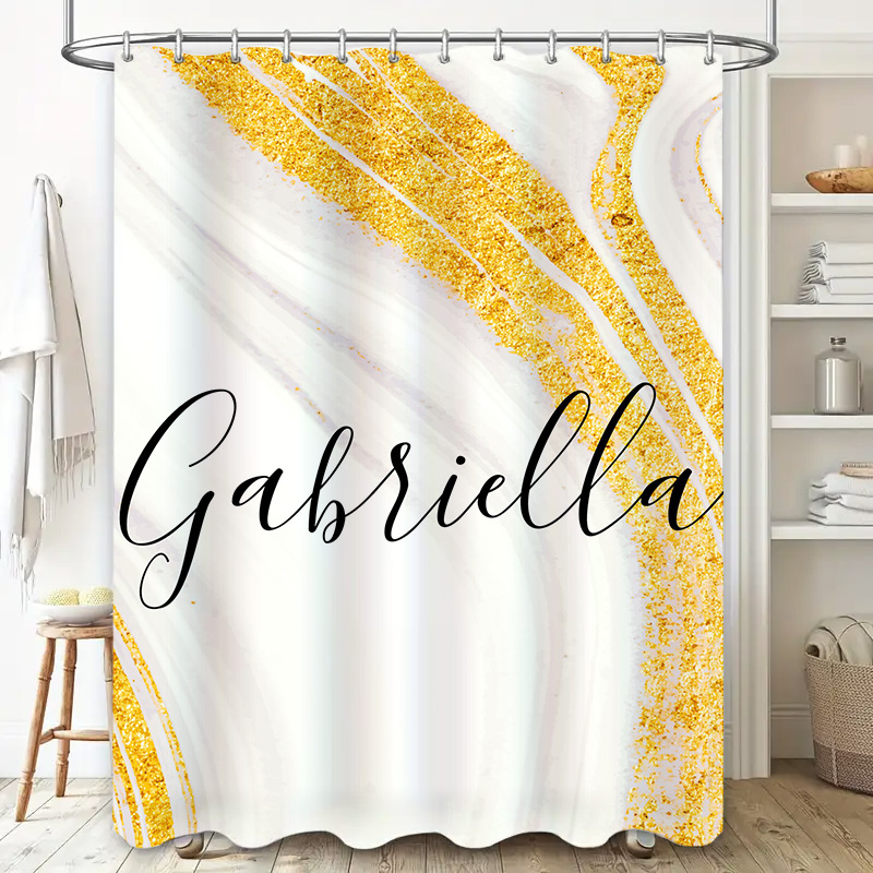 Gold Marble Shower Curtain Per - Home Bathroom Name avaliação e preço
