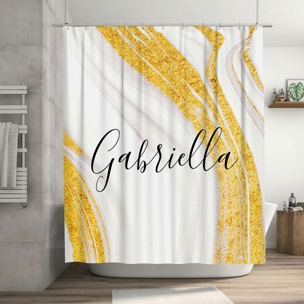 Gold Marble Shower Curtain Per - Home Bathroom Name avaliação e preço