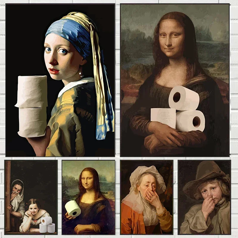 Funny Mona Lisa Wearing Pearls - Home Bathroom Pictures avaliação e preço