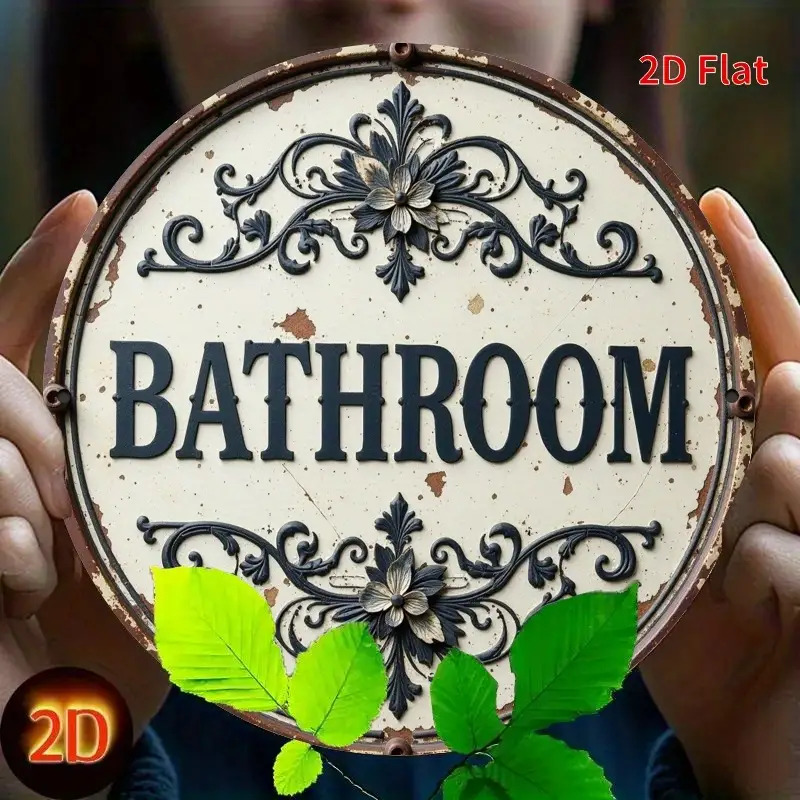 2D Flat, 1pc Vintage Round Met - Home Bathroom Name avaliação e preço