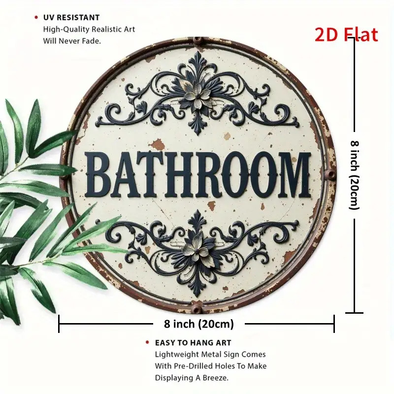 2D Flat, 1pc Vintage Round Met - Home Bathroom Name avaliação e preço