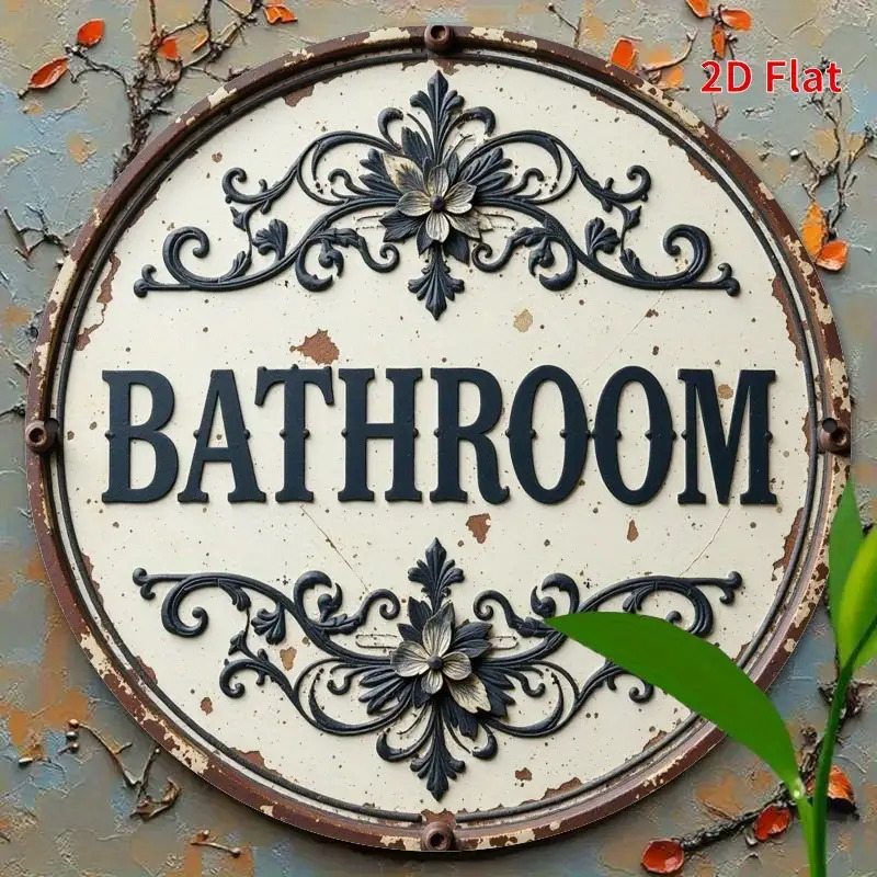 2D Flat, 1pc Vintage Round Met - Home Bathroom Name avaliação e preço