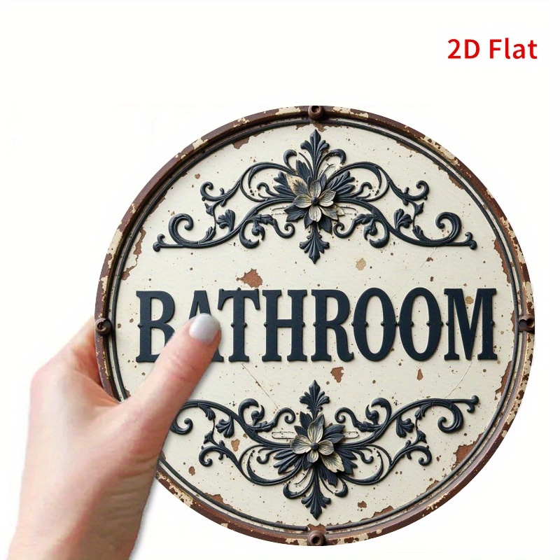 2D Flat, 1pc Vintage Round Met - Home Bathroom Name avaliação e preço