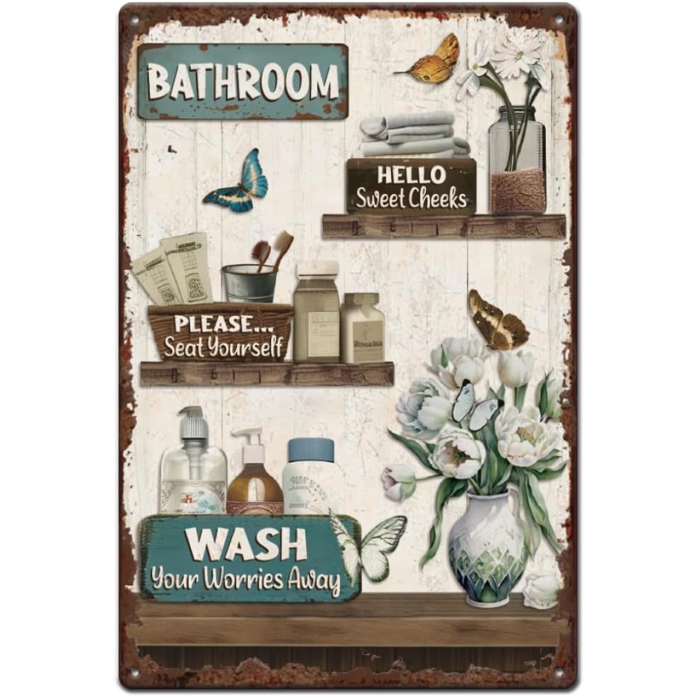 Bathroom Floral Tin Signs Vint - Home Bathroom Wall Art avaliação e preço