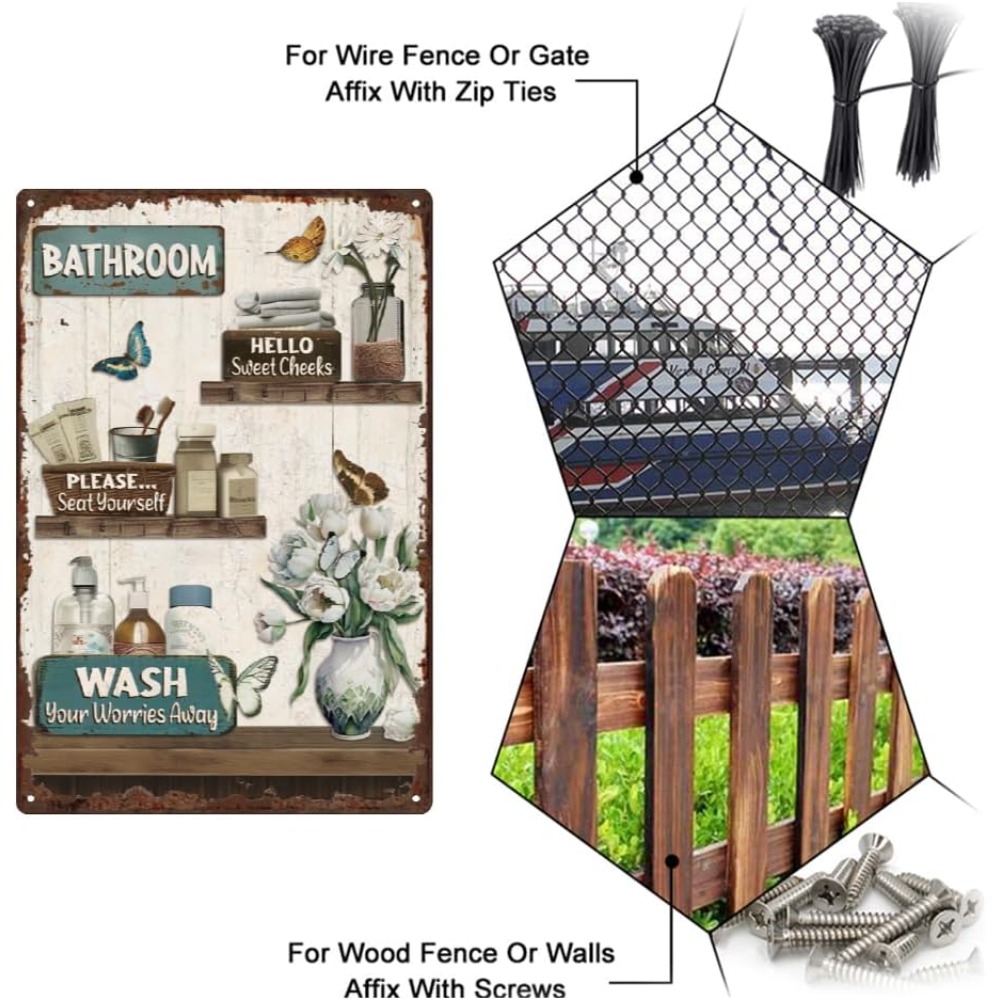 Bathroom Floral Tin Signs Vint - Home Bathroom Wall Art avaliação e preço