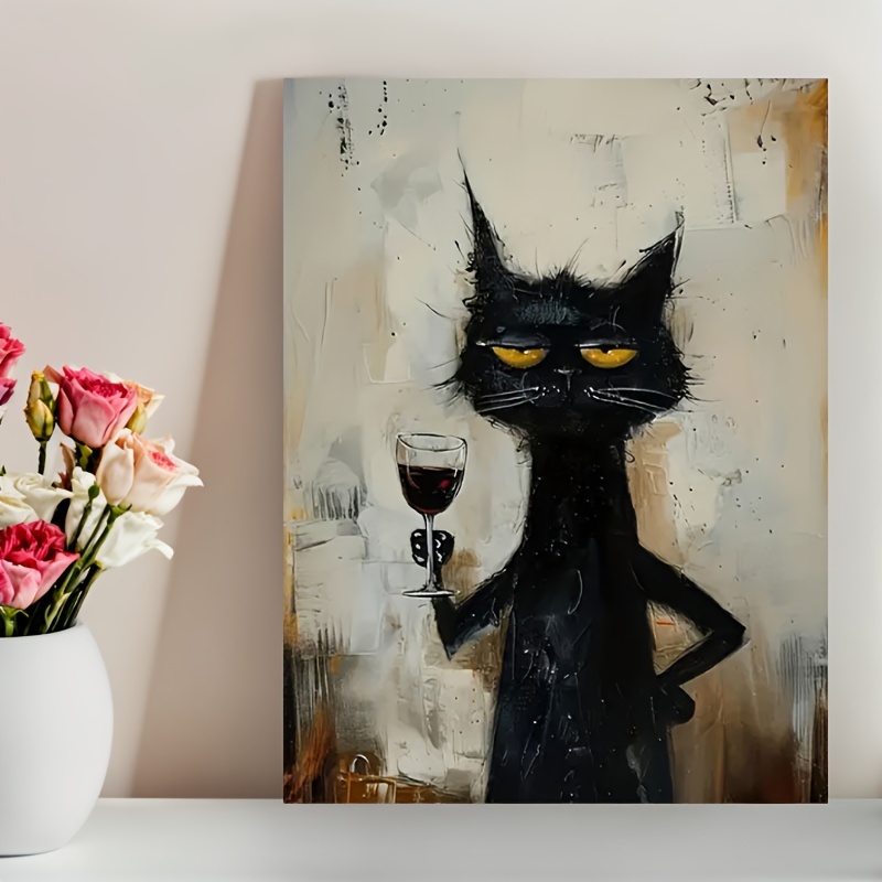 Chic Black Cat Art Canvas Prin - Home Bathroom Pictures avaliação e preço